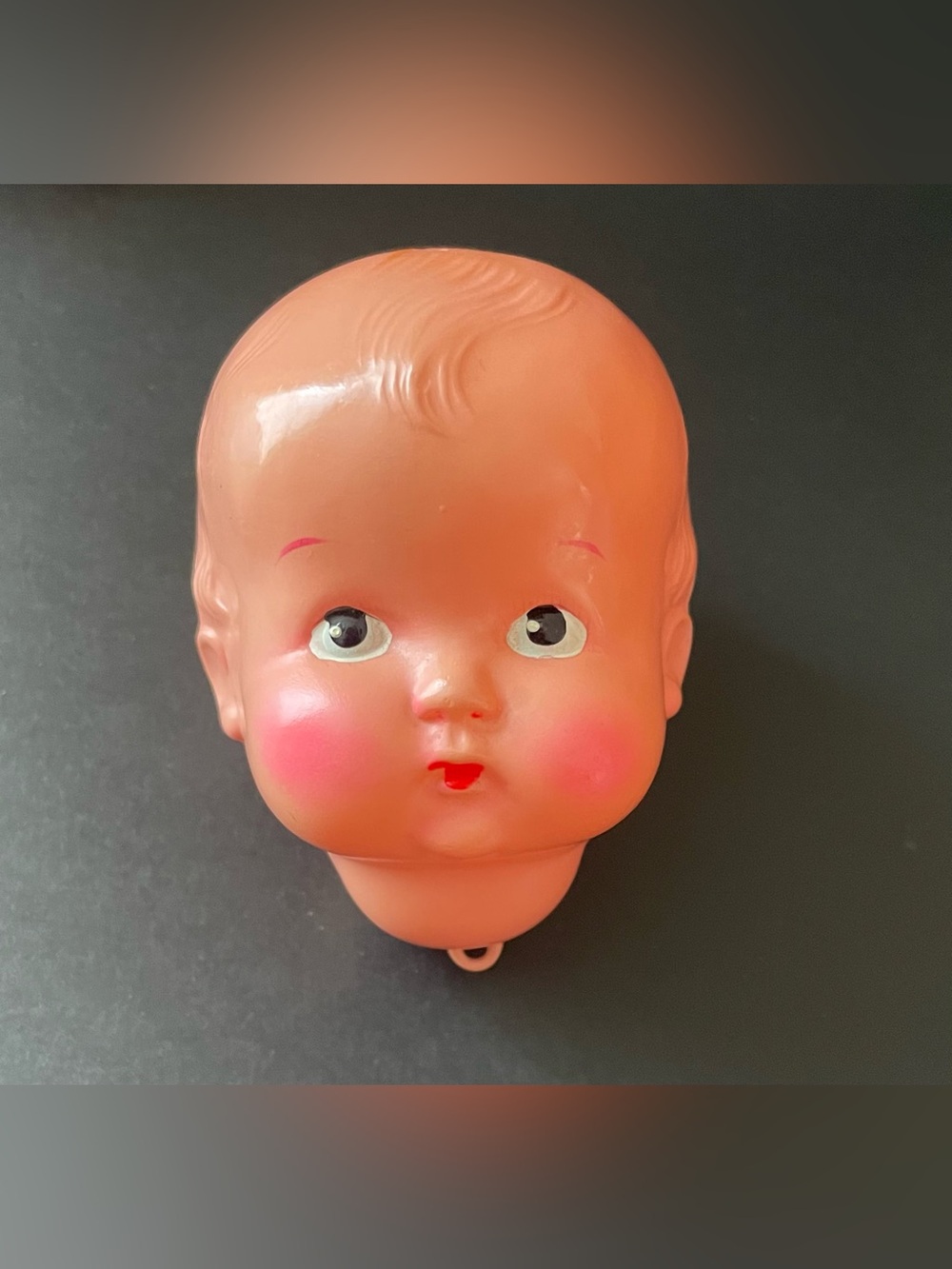 Vintage Kids Doll Head Toy in Peach with Pink Cheeks